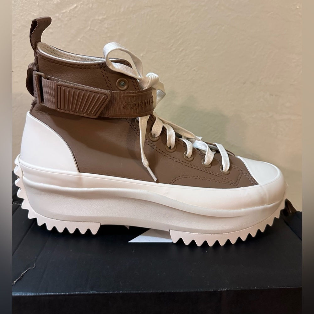 Converse Platform High-Top Sneakers in Brown and White - Picture 2 of 7